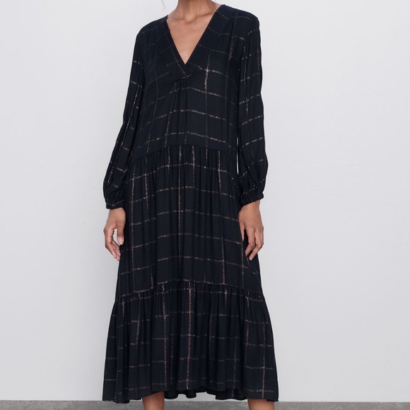 Zara Black Plaid Dress NWT - Picture 7 of 12